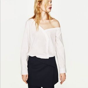 Zara trafaluc poplin asymmetrical whitw button down bodysuit women's XS